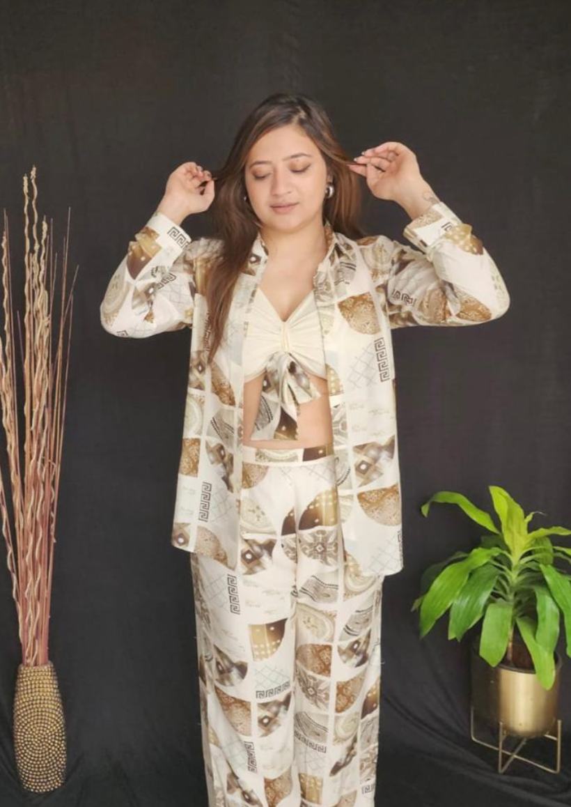 Brown Abstract Shirt Co-ord